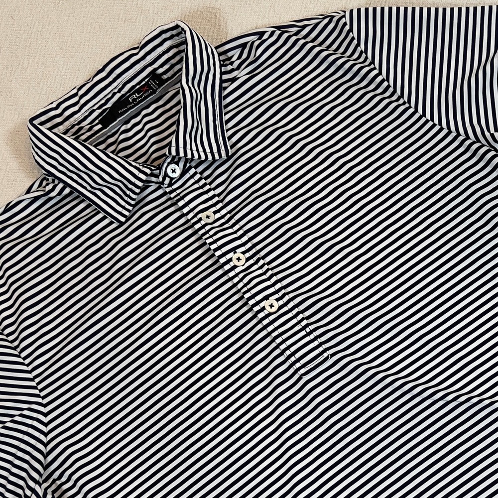 RLX Ralph Lauren Golf Polo Shirt Mens Size Large Black White Striped‎